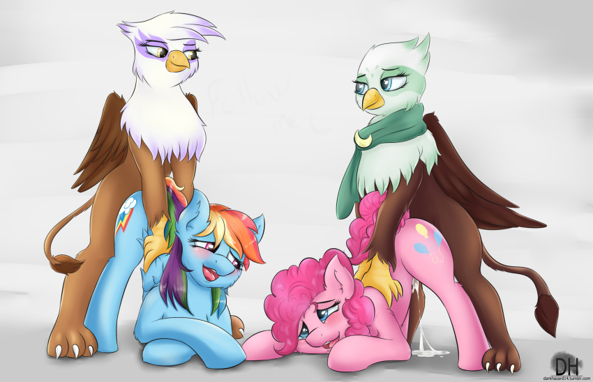 2015 avian beak blue_eyes blush colored cum cum_on_ground cutie_mark earth_pony equine eye_contact female friendship_is_magic furry furry_only futa_on_female futanari gilda gilda_(mlp) greta_(mlp) group gryphon half-closed_eyes highres horse intersex mammal multicolored_hair my_little_pony open_mouth pegasus pink_hair pinkie_pie_(mlp) pony rainbow_dash_(mlp) rainbow_hair scarf sex straight_hair sugarlesspaints wings