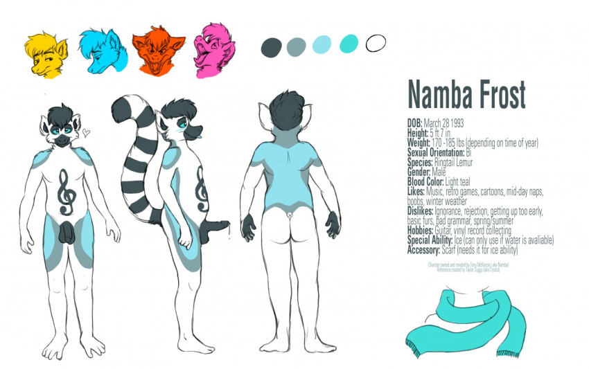 angry ass balls belly chubby color_palette creativecrystal cute erection flaccid happy lemur mammal model_sheet namba orgasm_face penis pose precum primate ringtail ringtailed_lemur sad scarf smile tears text treble_clef