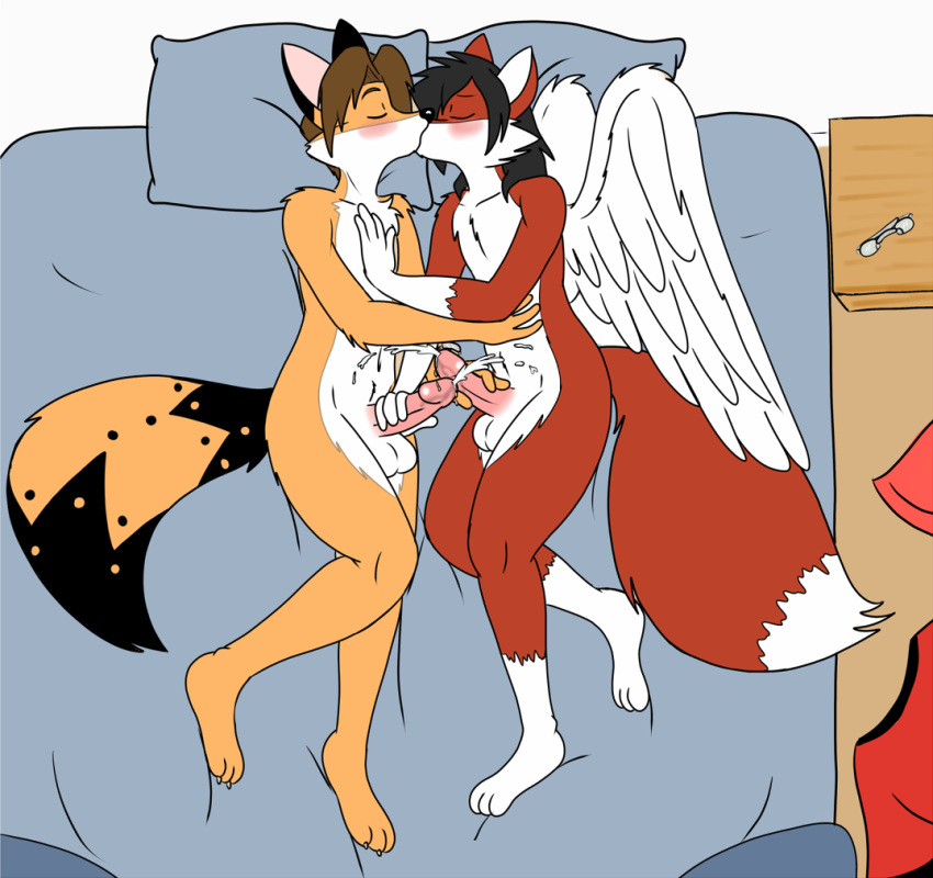 3_toes anthro canine cum duo erection fox fur hair kissing male mammal masturbation nude orgasm penis sam_the_angel_fox smsfoxx steve_(smsfoxx) toes wings yaoi