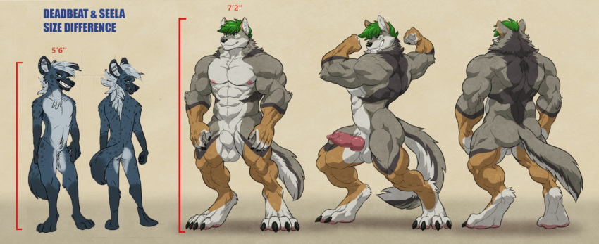 abs biceps big_muscles canine chest_tuft deadbeat fur hyena male male_only mammal muscles pecs penis seela size_difference tuft wfa wolf