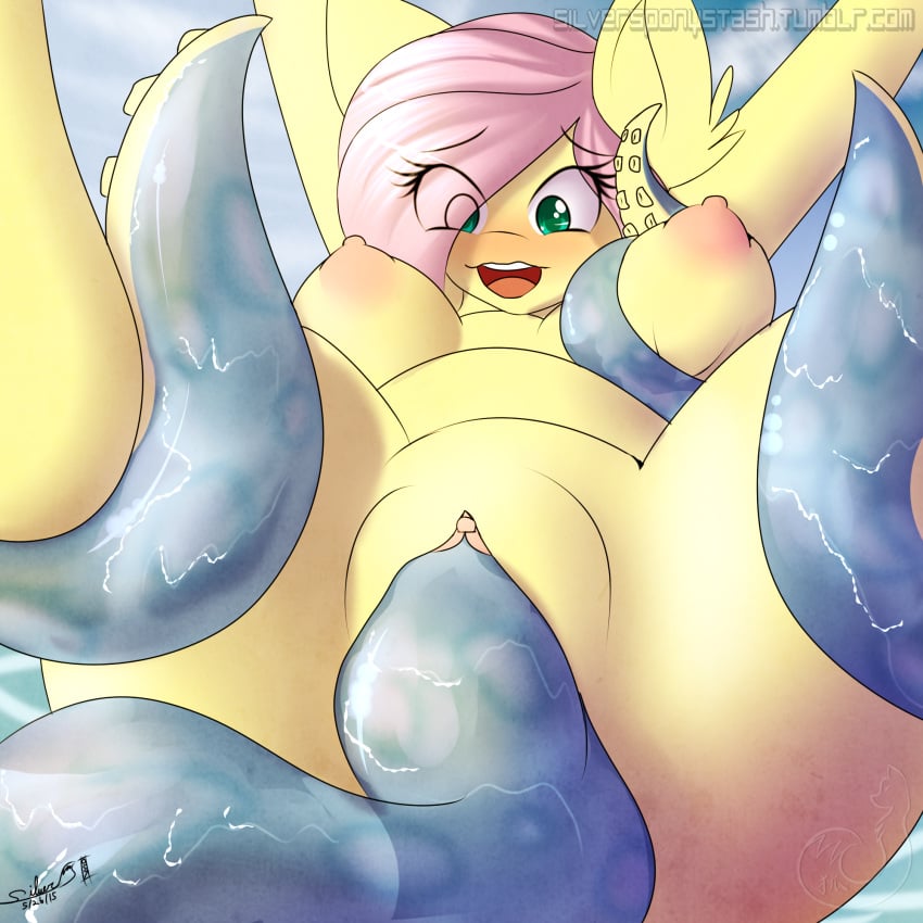 2015 anthro anthrofied breasts clitoris cloud equine female fluttershy_(mlp) friendship_is_magic hair hair_over_eyes hi_res horse long_hair mammal my_little_pony open_mouth outside penetration pink_hair pony pussy restrained silverfox057 solo spread_legs spreading straight_hair tentacle vaginal_penetration