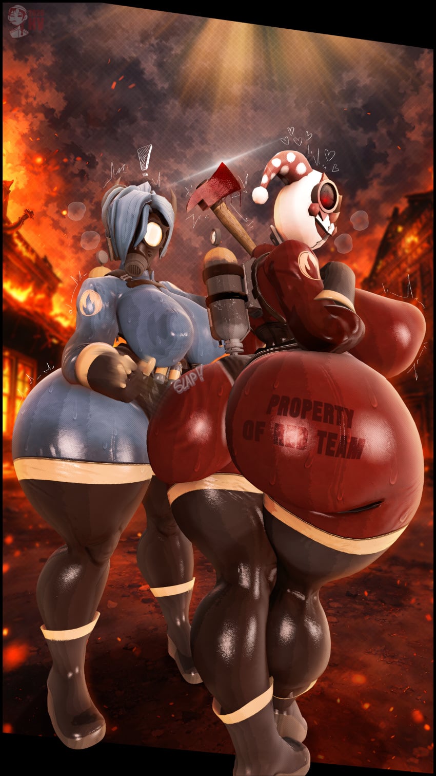 2026 2girls 3d 3d_(artwork) ass_bigger_than_head axe big_boobs big_breasts bottom_heavy curvy curvy_female curvy_figure english english_text fat_ass female female_only fempyro fempyro_(team_fortress_2) gas_mask gigantic_ass gigantic_butt highv0ltage huge_ass huge_breasts huge_butt latex latex_bodysuit latex_clothing latex_gloves latex_legwear latex_suit nipple_bulge pyro_(team_fortress_2) pyrocynical round_ass round_butt sfm slap slapping_ass slapping_butt source_filmmaker source_filmmaker_(artwork) team_fortress_2 tf2 thick thick_ass wide_hips