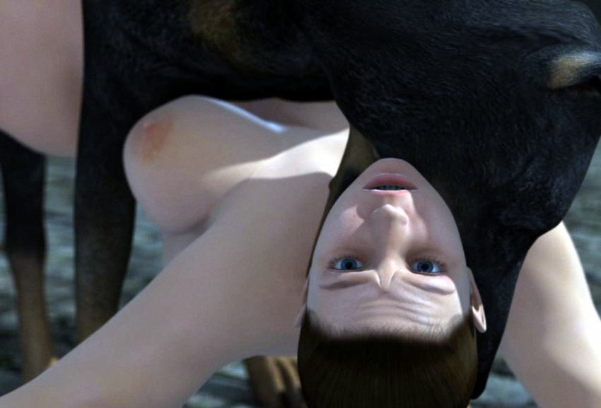 3d big_breasts bite biting_neck blue_eyes breasts brown_hair canine canis3 female feral forced human interspecies light-skinned light-skinned_female light_skin mammal neck_bite nipples rape throat_biting zoophilia