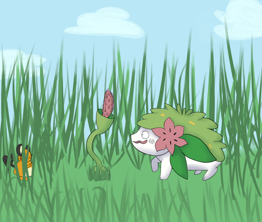 ambiguous_gender dedenne flower nintendo piebunny plant pokemon pokemon_(species) shaymin tall_grass video_games