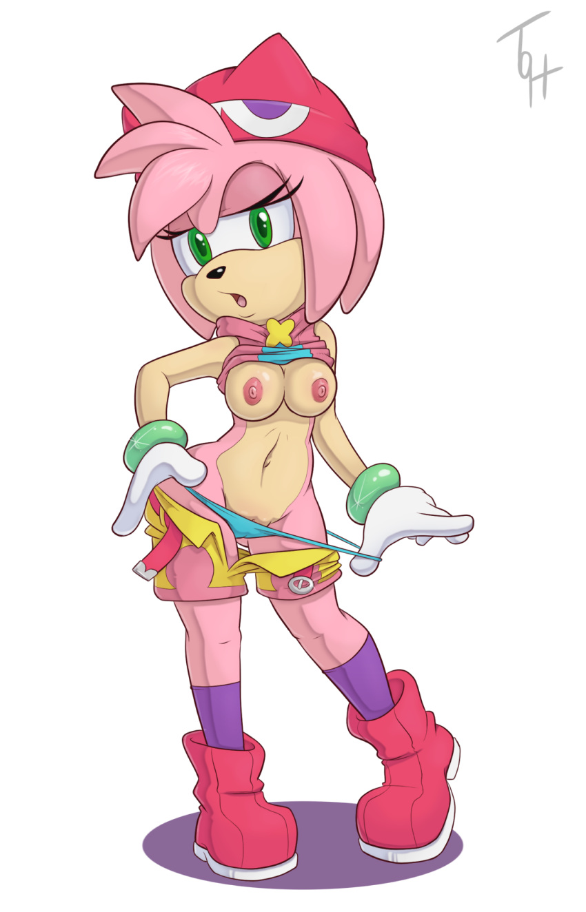 2015 amitie amitie_(cosplay) amy_rose anthro areola big_breasts breasts erect_nipples female hedgehog mammal nipples panties pussy puyo_puyo puyo_puyo_fever puyo_puyo_tetris puyo_puyo_tetris_2 sega sonic_(series) sonic_runners sonic_the_hedgehog_(series) the_other_half undressing