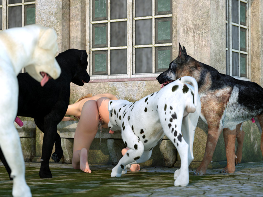 3d animal_genitalia blonde_hair canine canine_penis canis3 cum dalmatian feral german_shepherd hair human interspecies labrador male mammal penis peril pussy zoophilia