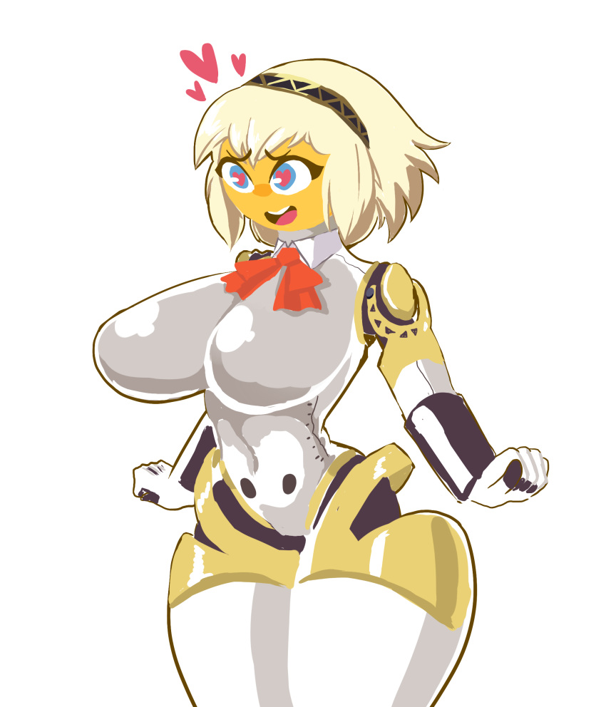 1girls aegis_(persona) aigis_(persona) anthro anthro_only anthrofied bare_shoulders big_breasts bimbo bimbofication breasts clothed clothes clothing emoji emoji_(race) emojification female female_only gynoid heart-shaped_pupils hips hourglass_figure huge_breasts humanoid large_breasts persona persona_(series) persona_3 shin_megami_tensei simple_background solo solo_female thick thick_thighs thighs transformation voluptuous white_background wide_hips