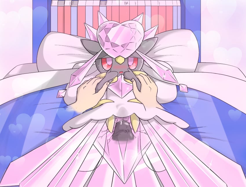 24651 bed blush clothed clothes crystalline_penetration diancie disembodied_hand disembodied_penis drooling female internal interspecies looking_at_viewer lying male male_pov mega_diancie mega_evolution nintendo on_back penetration penis pokemon pokephilia pov saliva sex straight sweat vaginal_penetration