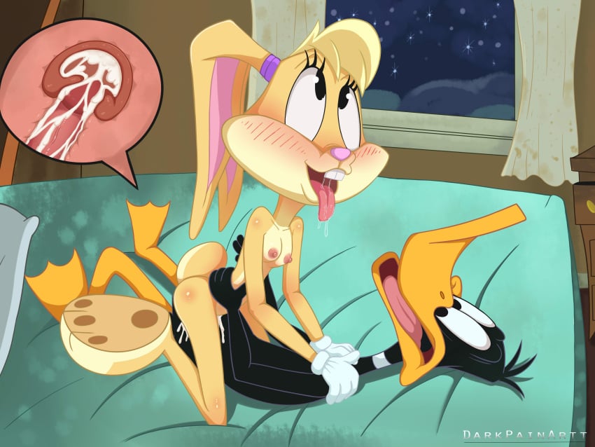 absurd_res ahe_gao anatid anseriform avian bed bedroom_sex bird bodily_fluids breasts cuckold daffy_duck darkpain duck duo ejaculation female furniture happy happy_sex hi_res lagomorph leporid lola_bunny looking_pleasured looney_tunes male male/female mammal nipples on_bed open_mouth pillow rabbit saliva sex teeth the_looney_tunes_show tongue tongue_out warner_brothers white_pillow window x-ray_vision