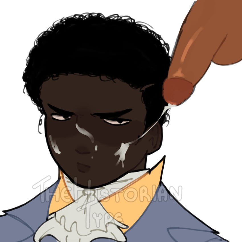 brown_skin cum_on_face dark-skinned_male face_closeup hamilton_musical irritated james_madison light_skinned_male thehistoriantype thomas_jefferson very_dark_skin yaoi