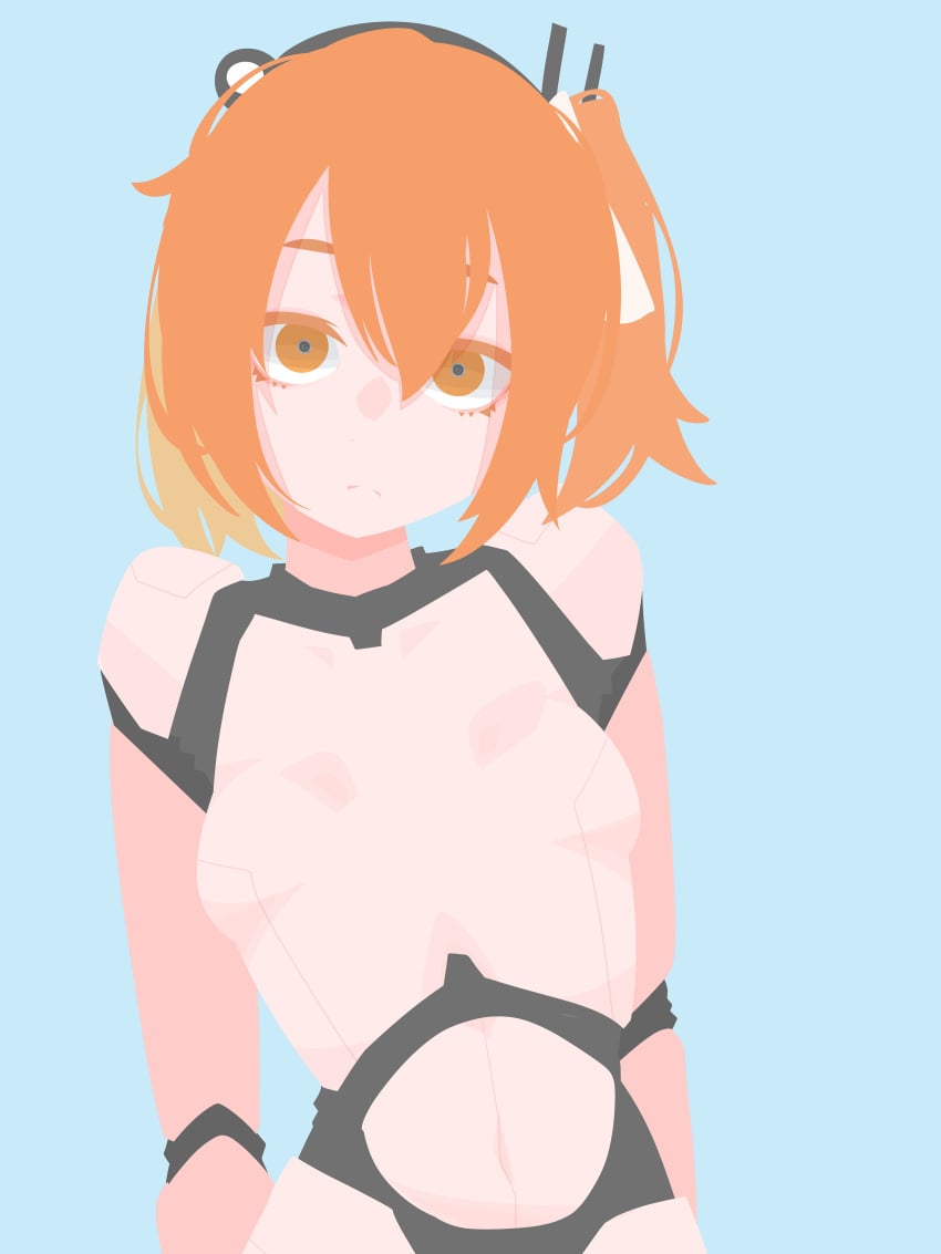 1girls a.i._voice adachi_rei android blank_stare breasts closed_mouth completely_nude contrapposto empty_eyes expressionless flat_color frown hair_ribbon hara_id_21 head_tilt headlamp joints looking_at_viewer medium_hair navel no_nipples nude one_side_up orange_eyes orange_hair radio_antenna ribbon robot robot_girl robot_joints sanpaku seams small_breasts solo upper_body utau white_ribbon