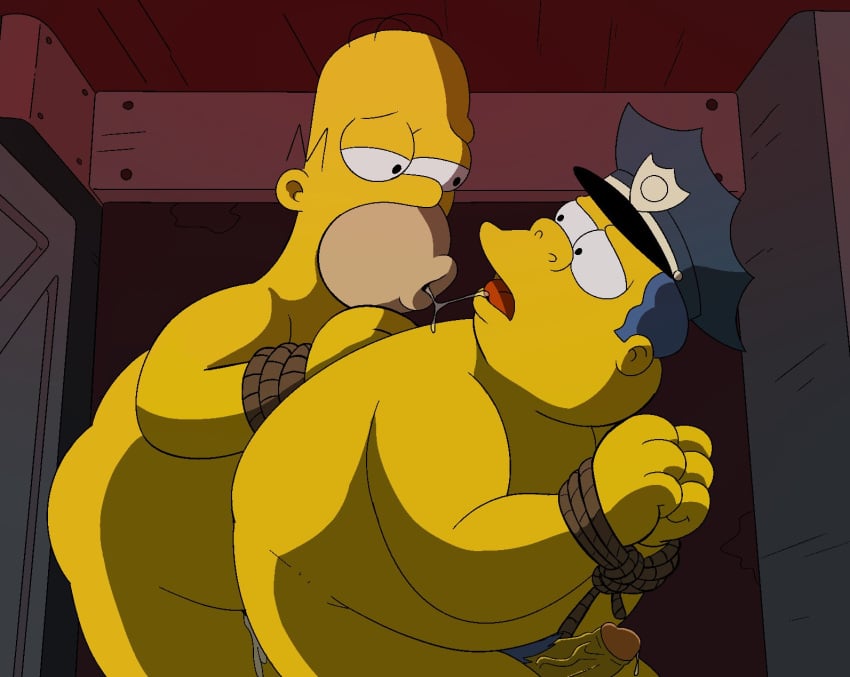 blue_hair blue_pubic_hair bound chief_wiggum cop cum dilf edit erection fat fat_man gay gendomx hair hat homer_simpson human human_on_human male male_only mature_male nastybicycle nude nude_male obese obese_male overweight overweight_male penis police pubic_hair rope the_simpsons tongue yaoi yellow_skin