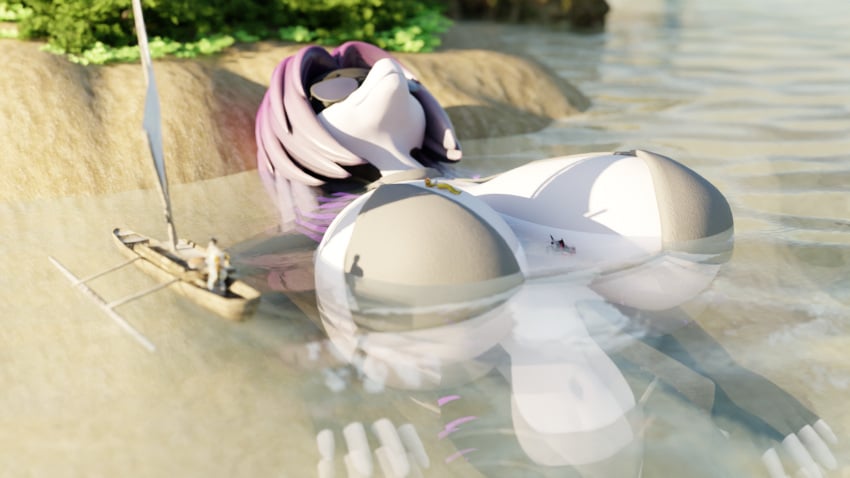 3d_(artwork) abel_(haolde) anthro beach big_breasts bikini blender_cycles breasts canid canine canis clothing digital_media_(artwork) female fish genevieve_(lunhaadviin) group gynomorph haolde haolde_(character) hi_res huge_breasts intersex macro mammal marine reptile scalie shark snake swimwear two-piece_swimsuit wolf