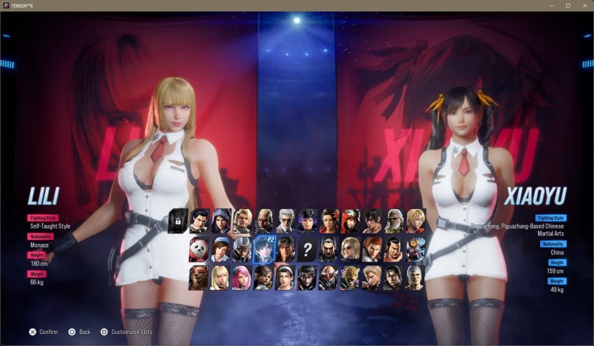 2girls 3d big_breasts boob_window bra cleavage emilie_de_rochefort female female_only fishnets fully_clothed ling_xiaoyu mod namco tekken tekken_8 thick_thighs