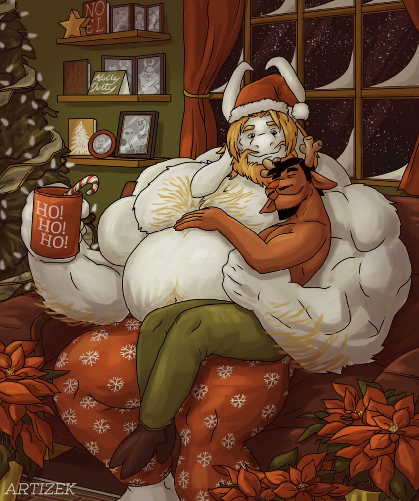 artizek asgore_dreemurr bara cuddling deltarune festive frisk gay holidays male_only papyrus photos rudolph_holiday sans shirtless size_difference snowing_outside toriel undertale