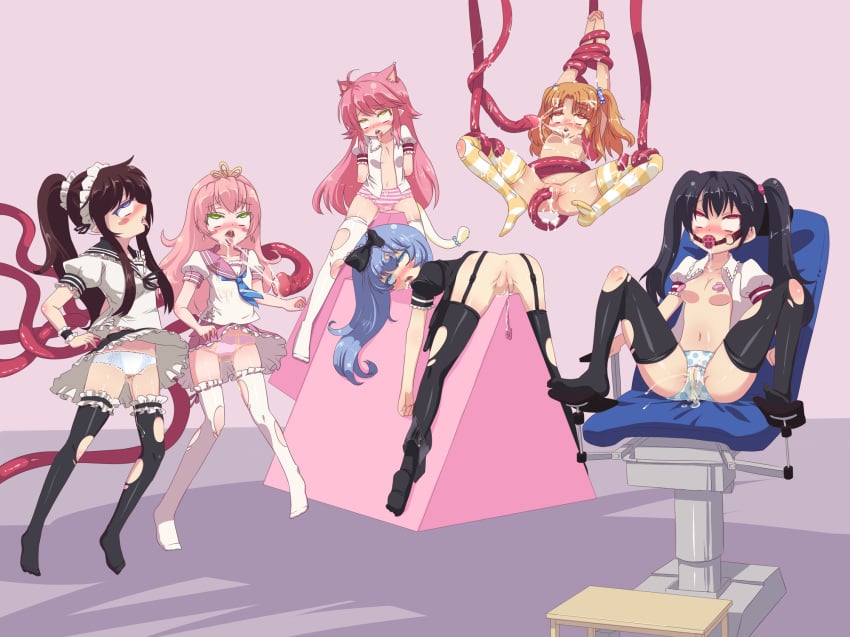 6+girls ahe_gao defeated drooling empty_eyes fighting_stockings_girl gag legwear multiple_girls mvv passed_out pussy_juice rolling_eyes semiconscious tagme tentacle thighhighs