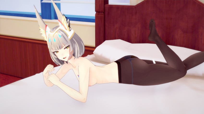 3d 3d_(artwork) ass bed bedroom big_ass breasts cat_ears catgirl core_crystal female female_only koikatsu! leggings looking_at_viewer lying_on_bed lying_on_stomach monolith_soft mrqwerty nia nintendo nipples panties panties_under_pantyhose pantyhose royalty short_hair small_breasts solo solo_female topless white_hair xenoblade_(series) xenoblade_chronicles_3 yellow_eyes