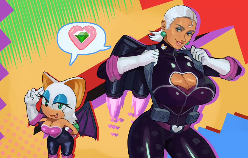 2girls anthro cleavage human humanized jumboiiii large_breasts rouge_the_bat sonic_(series) sonic_heroes sonic_the_hedgehog_(series)