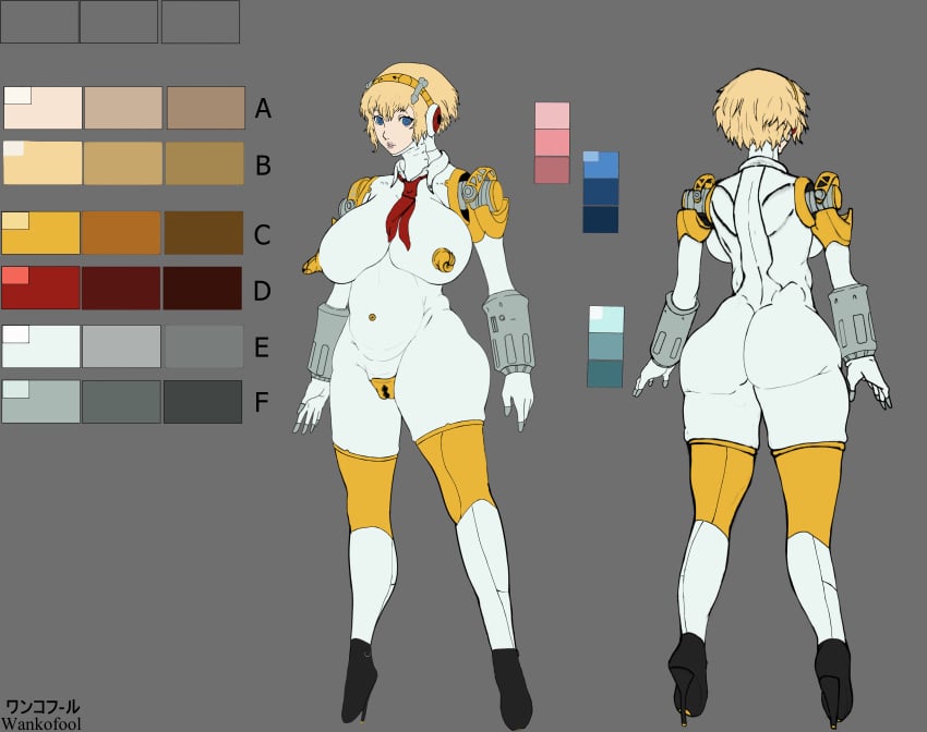 aegis_(persona) aigis_(persona) belly_button casual concept_art female flat_colors huge_breasts huge_nipples huge_thighs onahole pale_skin persona_3 persona_3_reload robot robot_girl sketch tagme thick_ass thick_thighs wankofool