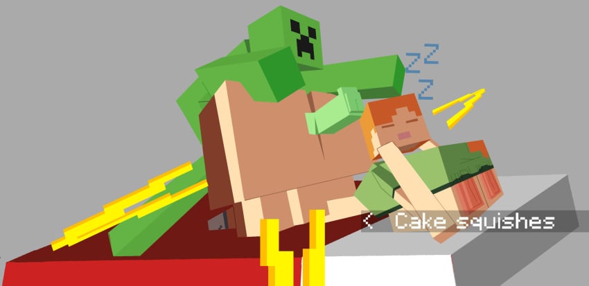 1boy 1girls alex_(minecraft) big_ass big_breasts blocky_body breasts buttjob closed_eyes creeper_(minecraft) cubic_breasts female fully_clothed gigantic_ass ginger_hair green_body hiroshimaloco huge_ass huge_breasts huge_cock lying male massive_ass massive_breasts minecraft nipple_slip on_bed penis sleeping square_head straight underboob zzz