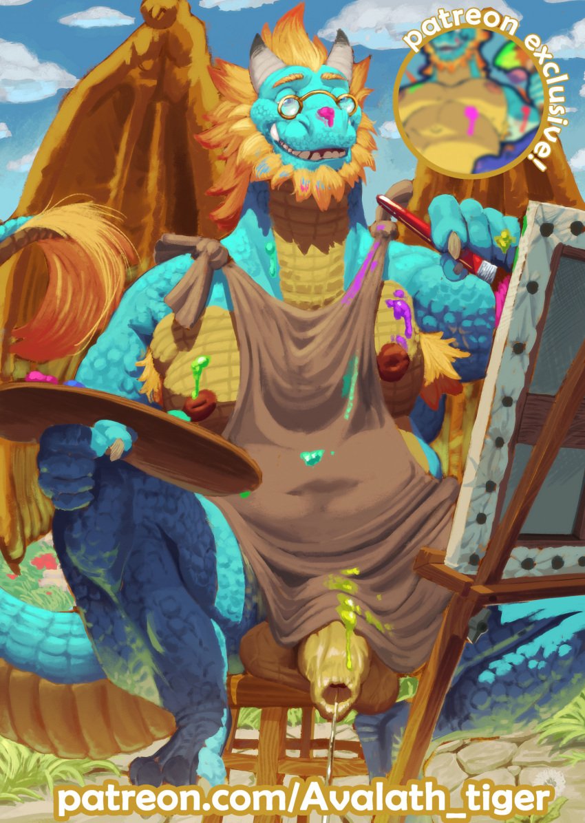 2025 activision alternate_version_at_paywall anthro apron apron_only areola armpit_hair avalath_tiger balls beard belly big_balls big_muscles big_penis bodily_fluids body_hair brush canvas claws clothing cloud creating_art day dragon dripping english_text european_mythology eyewear facial_hair flaccid flower foreskin furniture genital_fluids genitals gildas_(spyro) glasses grass hair hi_res holding_object horn humanoid_genitalia humanoid_penis long_foreskin male mature_anthro mature_male musclegut muscular muscular_anthro muscular_male mythological_creature mythological_scalie mythology nipples non-mammal_balls non-mammal_nipples nude outside overweight overweight_anthro overweight_male paint paintbrush painting palette patreon pecs penis plant precum precum_drip precum_string saggy_balls scales scalie sitting smile solo spyro_the_dragon stool teeth text thick_arms thick_penis thick_thighs uncircumcised uneven_balls unretracted_foreskin url vein veiny_balls veiny_penis western_dragon wings