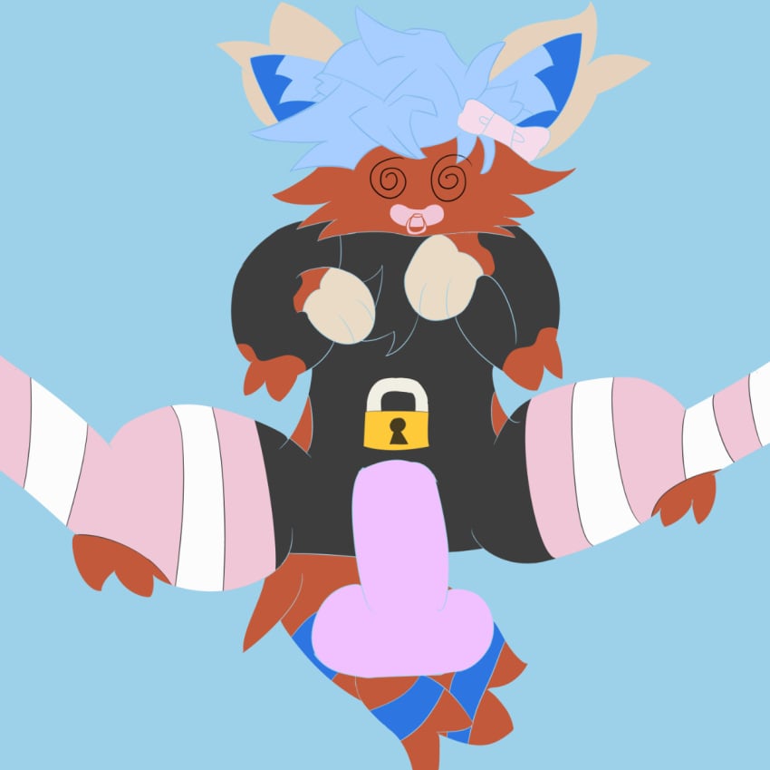 accessory ailurid ambiguous_gender anthro atomic_sock clothing disembodied_penis gag genitals hair_accessory hair_tie hi_res hypnosis hypnotic_eyes legwear lock lock_bulge lock_symbol male male_only mammal mind_control object_in_mouth pacifier pacifier_gag pacifier_in_mouth penis pink_clothing pink_legwear pink_pacifier pink_thigh_highs red_panda solo spiral_eyes startheredpanda stockings thigh_highs
