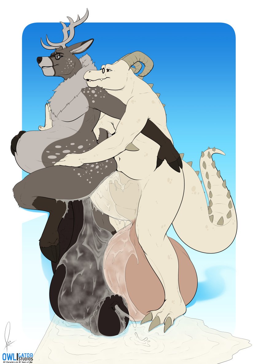 absurd_res alligator alligatorid anal anal_sex animal_genitalia animal_penis anthro anthro_on_anthro anthro_penetrated anthro_penetrating anthro_penetrating_anthro antlers balls big_balls big_penis biped countershade_torso countershading crocodilian deer equine_genitalia equine_penis fingers flared_penis genitals hi_res hooves horn huge_balls huge_cock hyper hyper_balls hyper_genitalia hyper_penis interspecies male male/male male_penetrated male_penetrating male_penetrating_male mammal owligatorstudios penetration penile penile_penetration penis penis_in_ass reptile scalie sex tail