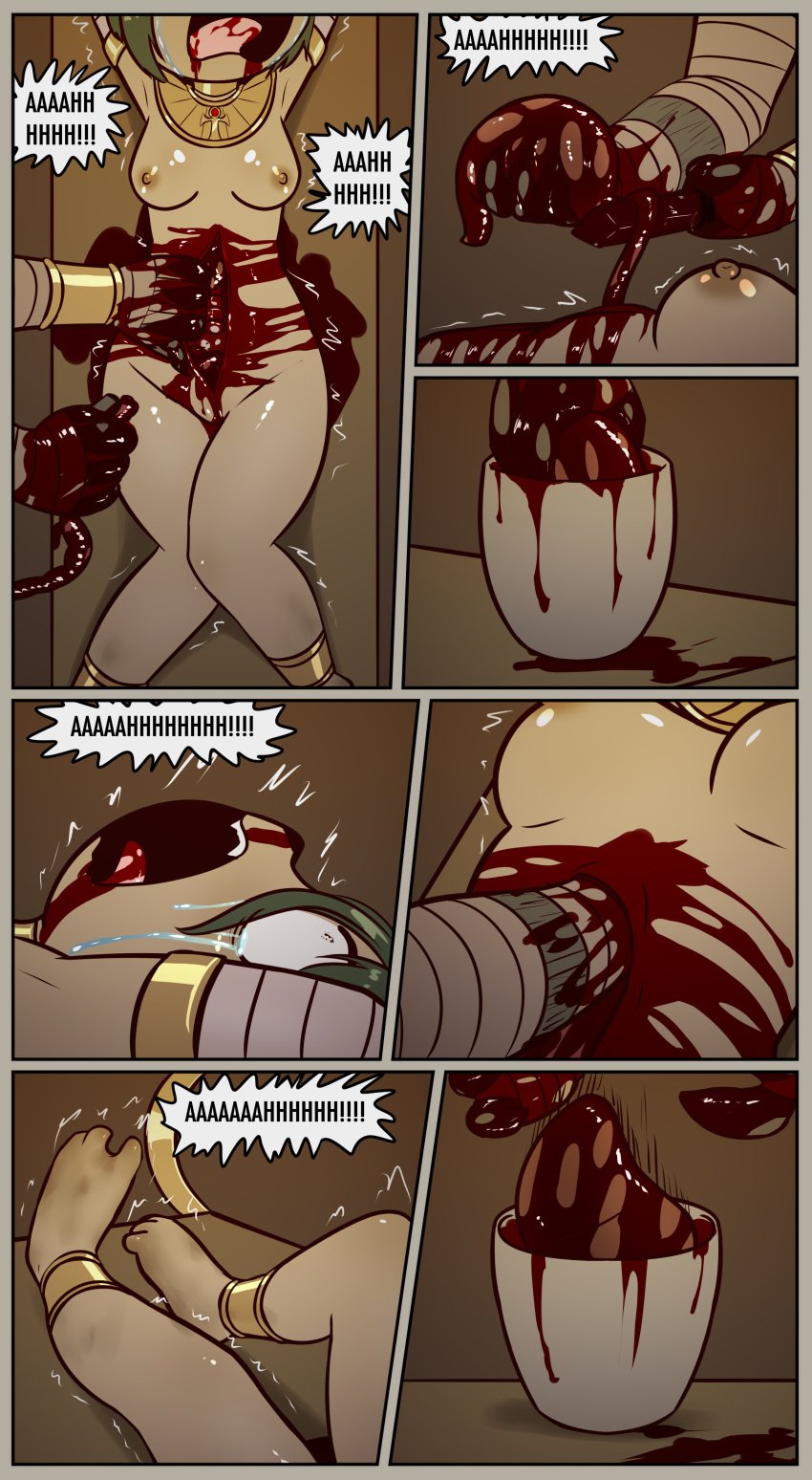 absurd_res ahoge ankh anklet anthro blood blush bodily_fluids bound breasts canid canine canis canopic_jar choker clitoris constricted_pupils container disembowelment domestic_dog dorotty_(e254e) duo dying e254e female genitals gore guro guts gutted hair hi_res imminent_death intestines jackal jar jewelry knife liver love male mammal marriage_proposal mummification mummy navel necklace nipples organs pain pupils pussy romantic romantic_couple sadism sadistic_smile screaming shaking slit_(wound) small_pupils snuff stab struggling submissive submissive_female suffering sweat torture trembling undead under_boob wedding wince wounded