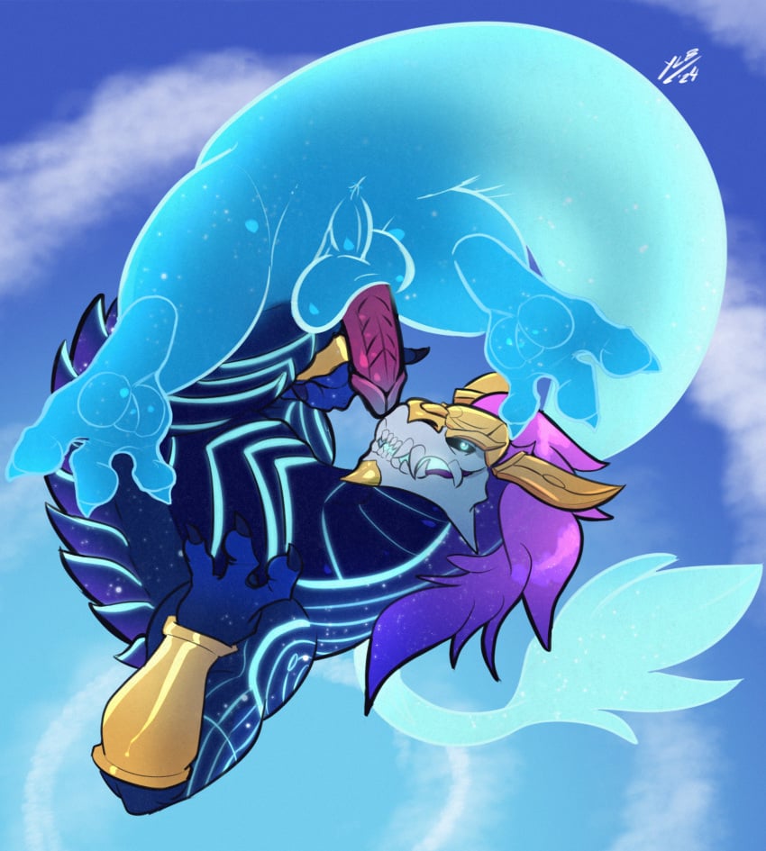 2024 anus aurelion_sol balls blue_body bone bracelet claws digital_media_(artwork) dragon erection fangs feral flying genitals hair hi_res hybrid_genitalia hybrid_penis jewelry league_of_legends looking_at_viewer male markings mythological_creature mythological_scalie mythology nude penis riot_games scalie skull skull_head sky solo space_dragon tail teeth tencent yellowluster