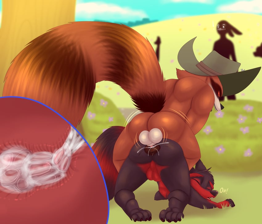 absurd_res anal anal_sex ass balls bodily_fluids cum cum_inside damian5320 duo furry genital_fluids genitals guardians_of_the_galaxy hi_res internal knotting male male/male marvel park penetration perineum rocket_raccoon sex stealth_sex
