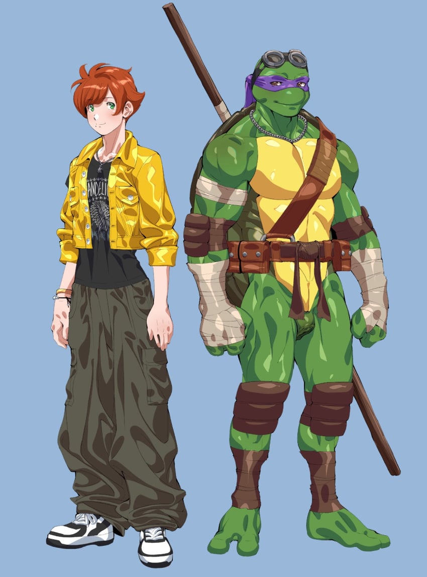 animal_genitalia anthro april_o&#039;neil biceps cloaca clothed clothing donatello_(tmnt) dreadfulalibi duo genitals hi_res human male male_only mammal muscular muscular_anthro muscular_male partially_clothed reptile rule_63 scalie teenage_mutant_ninja_turtles turtle