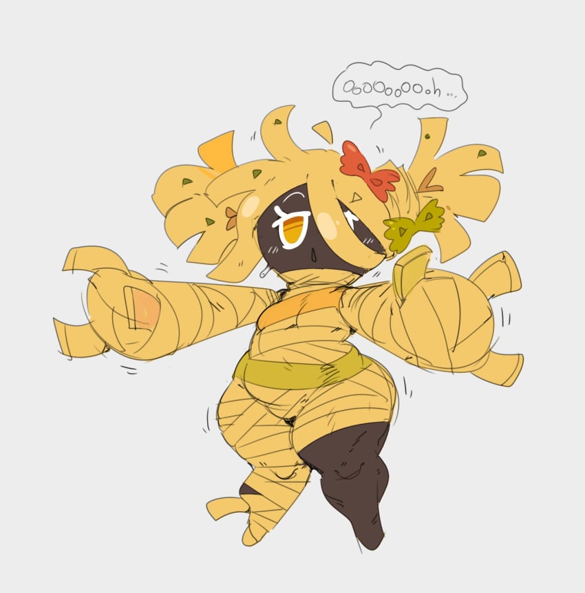 1girls 2d 2d_(artwork) 2d_artwork big_thighs breasts chubby chubby_female cookie_run cookie_run_kingdom female fettuccine_cookie mhdrawin mummy mummy_girl mummy_wrappings small_boobs small_breasts small_chest solo solo_female solo_focus standing yellow_eyes