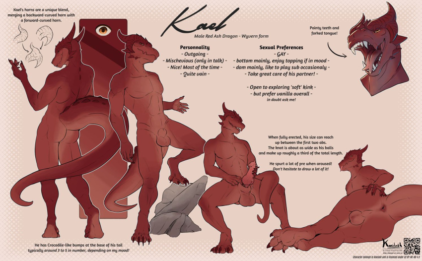 animal_genitalia anthro anus clothing digital_media_(artwork) dragon erection genitals horn kael_(kaelash) kaelash knot male model_sheet mythological_creature mythological_scalie mythology penis red_body scalie sheath solo tail toga