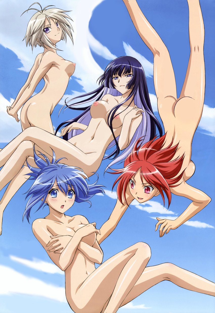 4girls accurate_art_style ass beige_skin blue_eyes blue_hair blush breast_hold breasts canon_genderswap censored chissoku_norainu cleavage cloud color covering covering_breasts dark_hair eye_patch female fujita_mariko hair harakiri_tora high_resolution human kampfer kanden_yamaneko kondou_mikoto long_hair midriff mishima_akane multiple_girls navel nipples nude nude_cover nude_filter official_art open_mouth photoshop purple_eyes purple_hair red_eyes red_hair rule_63 sangou_shizuku senou_natsuru seppuku_koro_usagi seppuku_kuro_usagi short_hair sideboob silver_hair sky thighs tongue very_long_hair