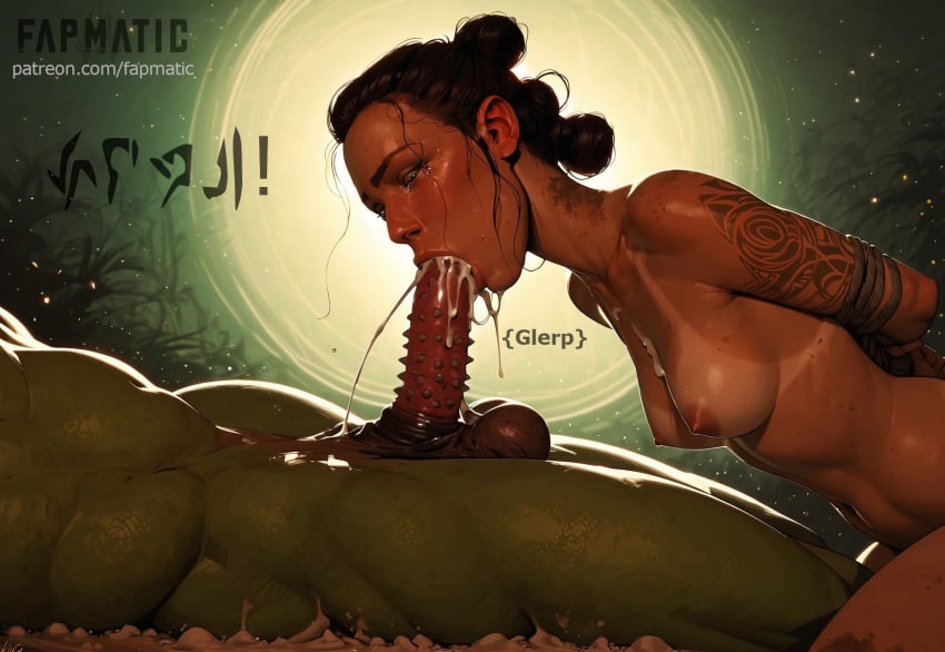 blowjob captured cum cum_in_mouth cumshot gorn_(species) interspecies oral_creampie oral_penetration oral_sex rey rey_palpatine sex_slave swallowing_cum tied_arms tied_hands