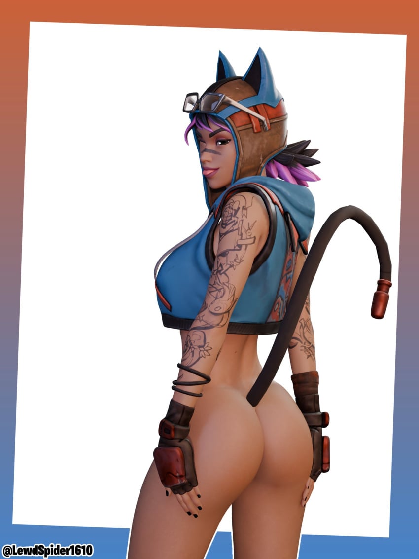 1girls 3d ass bottomless cat_tail fortnite fortnite:_battle_royale hi_res lewdspider looking_at_viewer looking_back renegade_lynx wink