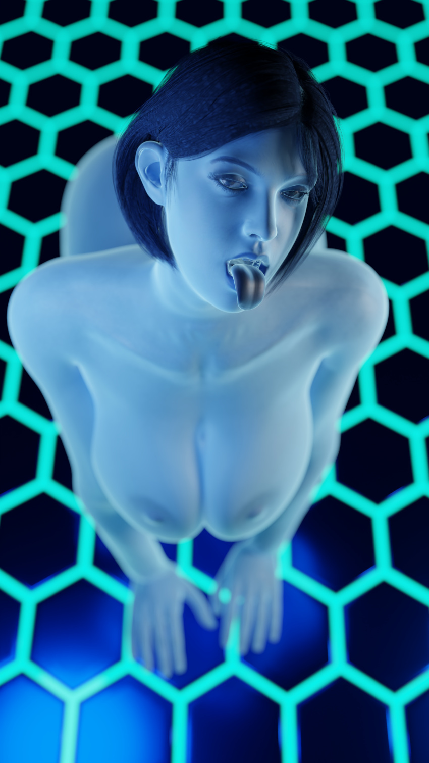 3d 3d_(artwork) 4k all_fours arched_back ass big_ass big_breasts big_butt blender blender_(software) blue_body blue_hair blue_skin bob_cut breasts enjoying eye_contact halo_(game) halo_(series) high_resolution highres inviting looking_at_viewer looking_pleasured open_mouth pose posing posing_for_the_viewer steps3d the_weapon_(halo_infinite) tongue_out