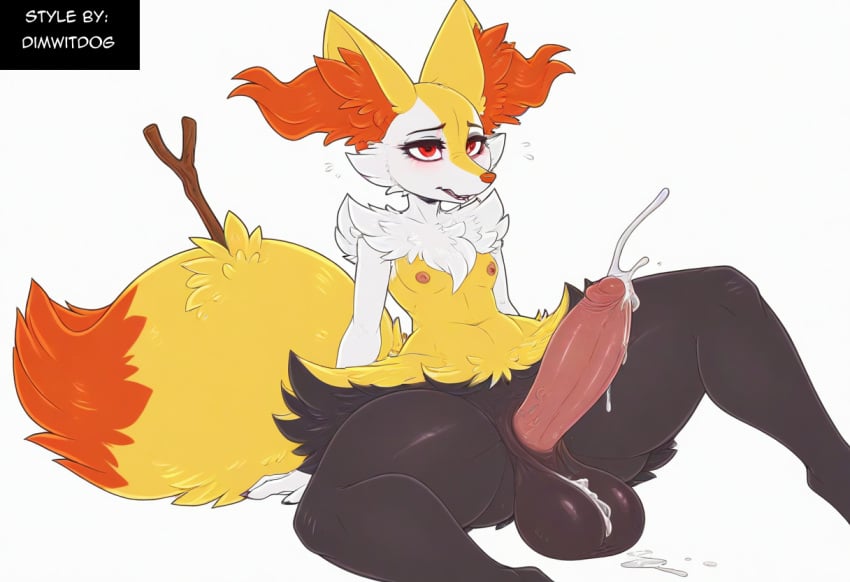 absurd_res ai_generated anthro balls big_balls big_penis blush bodily_fluids braixen canid canine cum ejaculation erection fur generation_6_pokemon genital_fluids genitals girly heart hellsonger hi_res huge_balls huge_cock huge_hips huge_thighs hyper hyper_balls hyper_genitalia hyper_penis inner_ear_fluff male mammal nintendo penis pokemon pokemon_(species) simple_background smile solo sweat thick_thighs tuft white_background wide_hips