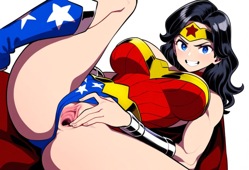 ai_generated amazon amazonian breasts_out dc dc_comics female large_breasts lipstick looking_at_viewer mullon nipples novelai pussy spread_legs spread_pussy spreading superheroine thick_thighs wonder_woman wonder_woman_(series)