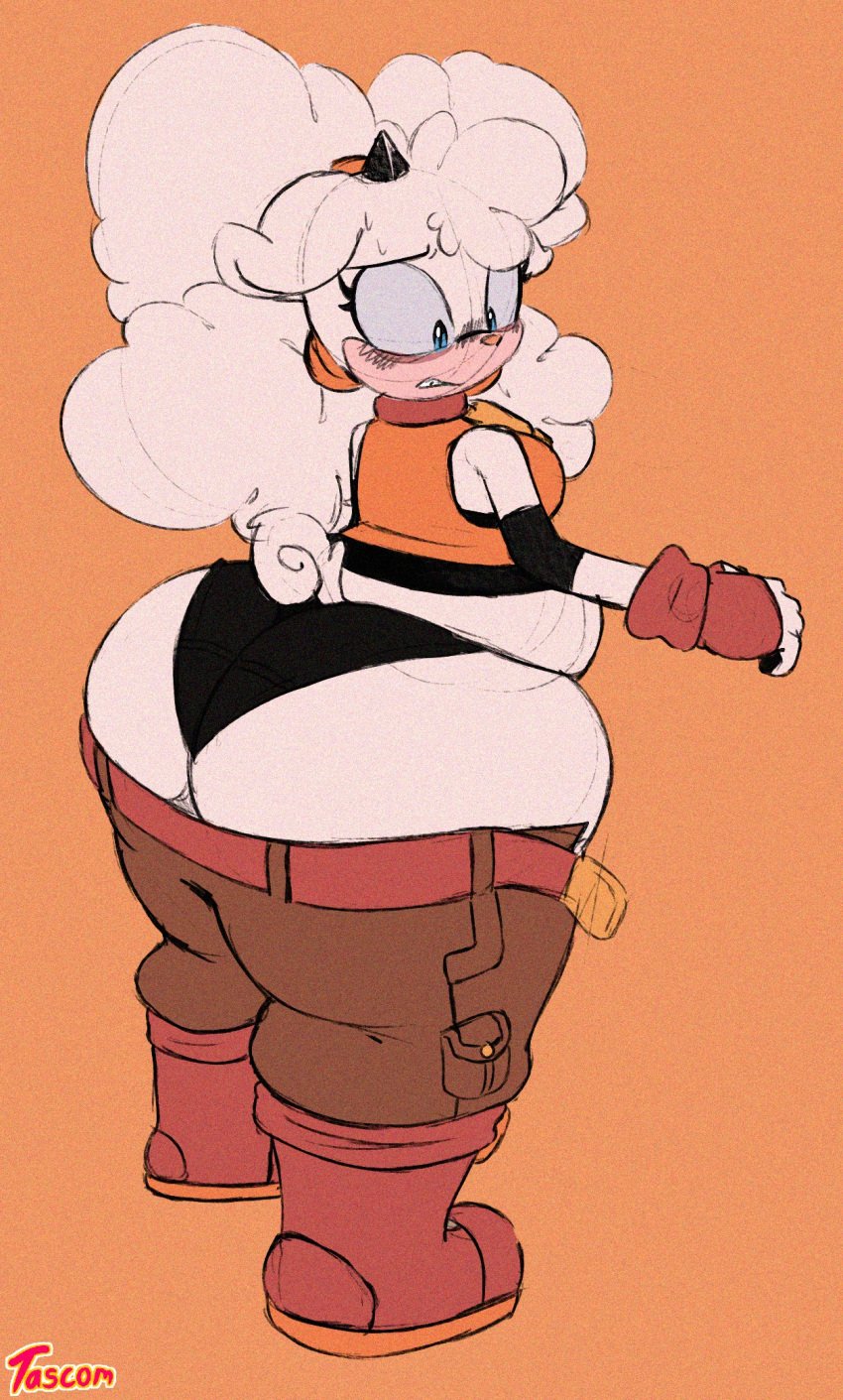 anthro cant_get_past_cheeks clothed fat_ass female female_only flustered furry lanolin_the_sheep large_ass massive_ass mobian_(species) mobian_sheep panties sheep sonic_(series) sonic_the_hedgehog_(comics) sonic_the_hedgehog_(idw) sonic_the_hedgehog_(series) tascom wardrobe_malfunction