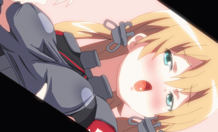 1boy animated aqua_eyes blonde_hair blush breast_grab breast_sucking hangaku kantai_collection male open_mouth prinz_eugen_(kantai_collection)