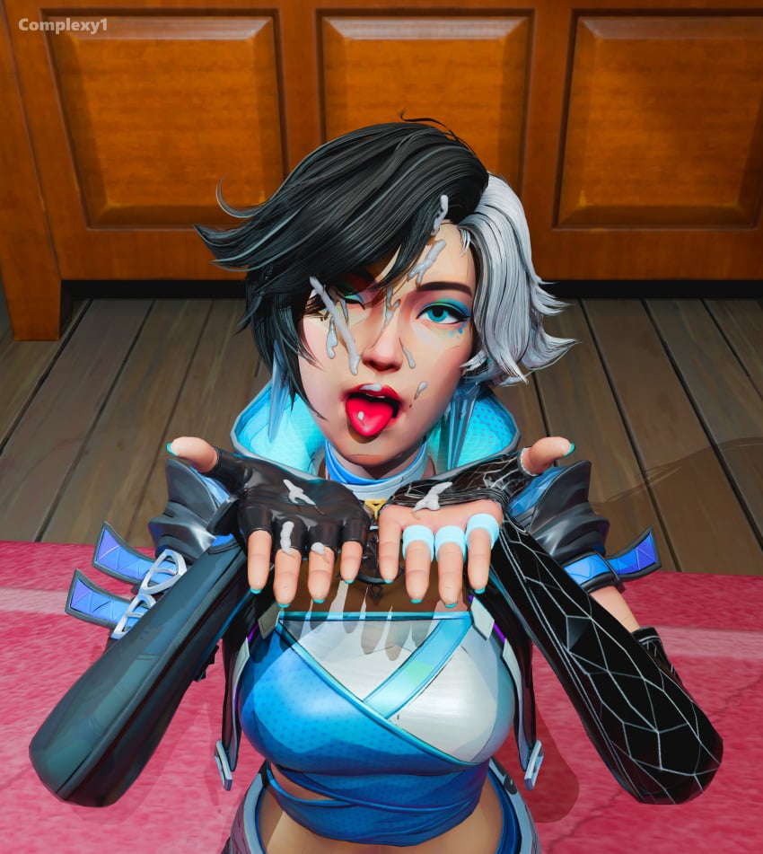 1girls 3d asian asian_female black_hair cum cum_in_mouth cum_on_face dick dickgirl female lexy_3d luna_snow luna_snow_(marvel_rivals) marvel marvel_rivals open_mouth solo tongue tongue_out venom_(marvel) white_hair