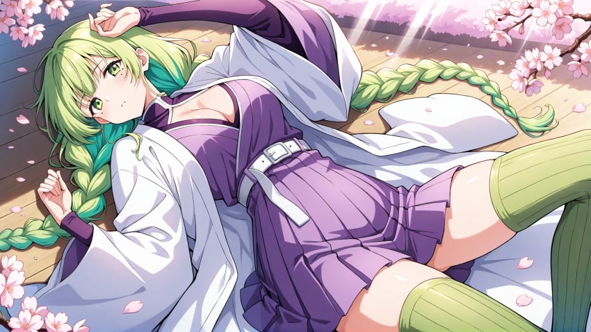 ai_generated breasts demon_slayer green_eyes green_hair hell-pantsu kanroji_mitsuri medium_breasts thighs