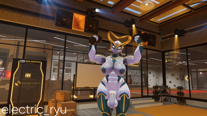 3d female futanari gym_uniform hildryn_(warframe) muscular_female vrchat vrchat_avatar warframe