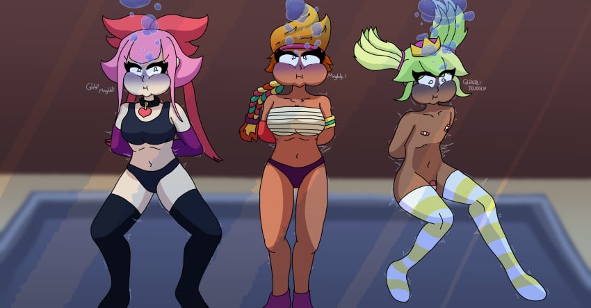 3girls _emiemilia amber_(brawl_stars) asphyxiation bikini brawl_stars drowning mandy_(brawl_stars) melodie_(brawl_stars) nipples_covered peril puffy_cheeks pussy_covered sarashi underwater what_the_fuck