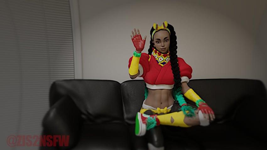 3d abs bare_midriff capcom casting_couch dark-skinned_female dark_skin female female_focus kimberly_jackson navel street_fighter street_fighter_6 tagme zis2nsfw