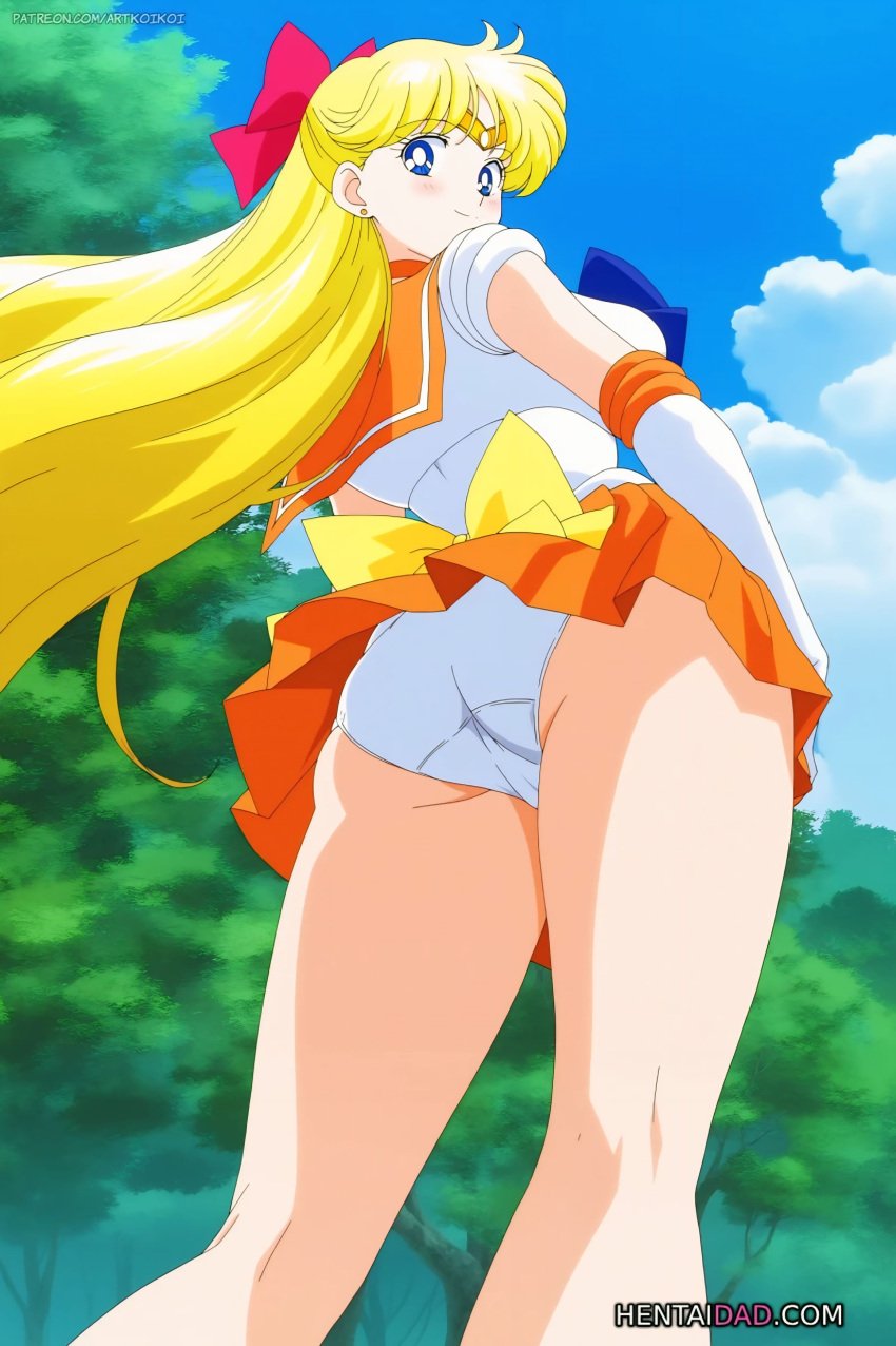 ai_generated back_view background bishoujo_senshi_sailor_moon blonde_hair blonde_hair_female blue_bow blue_eyes blue_eyes_female blush blushing_at_partner blushing_female bow clothing down_view earrings eyes_open female female_only female_pervert forest forest_background girl_only gloves hair_ornament heroine high_gloves horny horny_female long_gloves looking_at_viewer looking_back_at_partner looking_back_at_viewer looking_down looking_down_at_partner looking_down_at_viewer lust magical_girl magical_girl_outfit medium_ass medium_breasts medium_butt minako_aino only_female only_girl open_eyes orange_skirt panties pov pov_male red_bow red_hair_ornament sailor_uniform sailor_venus skirt solo solo_female solo_focus swimsuit thick_legs thick_thighs thighs upscaled white_panties yellow_bow yellow_hair yellow_hair_female young young_female young_girl young_woman