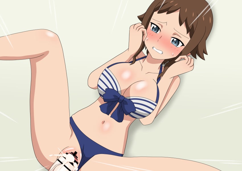 bar_censor big_breasts bikini blush brown_hair censored cum cum_in_pussy cum_inside funaki_satomi gundam gundam_build_fighters gundam_build_fighters_try large_breasts penis pussy sex spread_legs toro_s_w vaginal_penetration