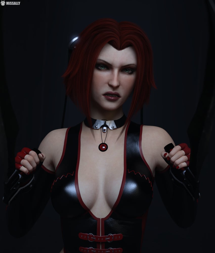 1girls 3d blades bloodrayne blush breasts choker clothed clothing corset daz3d daz_studio dhampir elbow_gloves female female_focus female_only green_eyes looking_at_viewer missally rayne red_hair short_hair solo solo_female vampire weapon