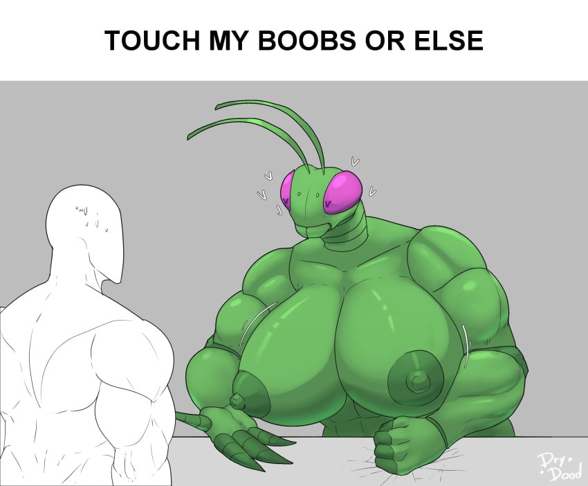 1girls antennae antennae_(anatomy) big_breasts breasts bug_eyes drydude female huge_breasts insect insect_girl mantis monster_girl muscular muscular_female praying_mantis purple_eyes wanna_touch_boobs?